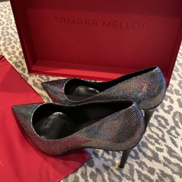 TAMARA MELLON LIMELIGHT DISCO BALL LEATHER PUMPS W/ CONTRASTING BLACK HEEL 8.5 - Picture 7 of 16